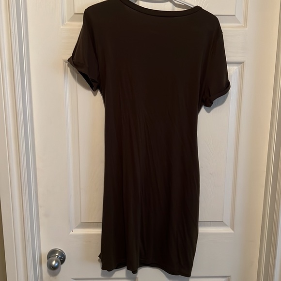 Never worn olive green T-shirt dress with Front pleating. - Picture 2 of 3